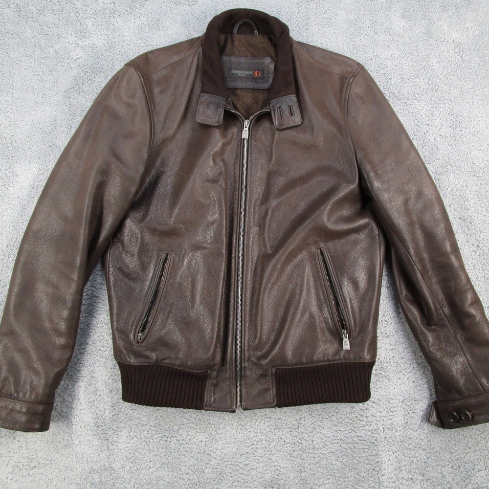 Corneliani ID Mens Brown Leather Bomber Jacket Size 50 IT L5M7 0 0 Identity